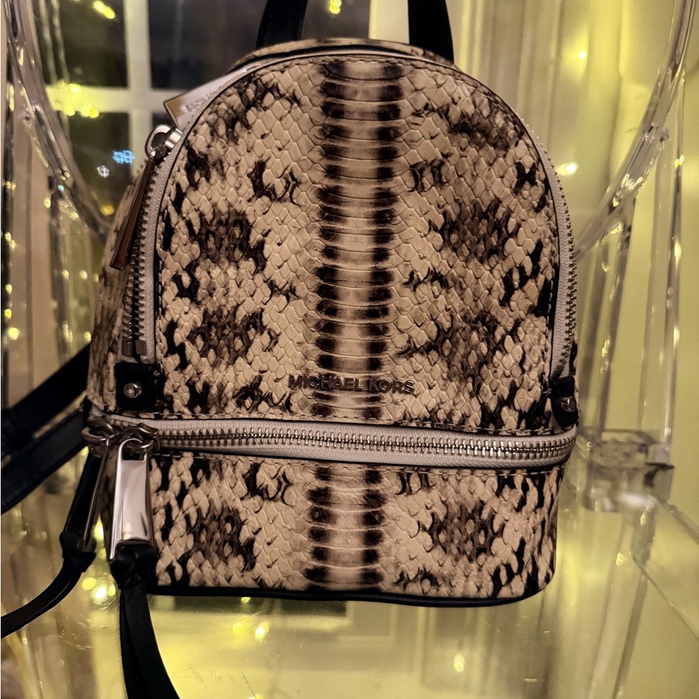 Michael Kors Beige and Black Snake Print Backpack